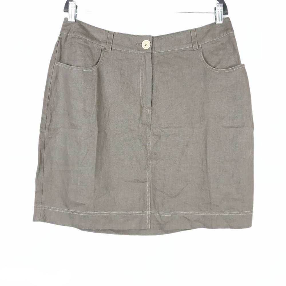 Boden Linen Gray Tan Skirt Size 12 Regular